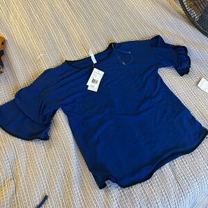 Women's Blue Ruffle Sleeve Top